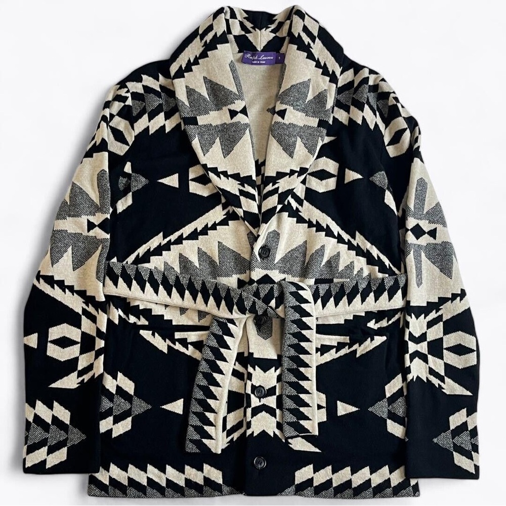 Ralph Lauren Purple Label Sweater Black and Cream Geometric Cashmere Jacket